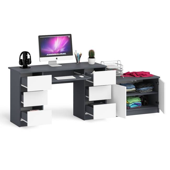 Двухтумбовый компьютерный стол Мори МС-2 с широкой тумбой на 900 цвет графит/белый