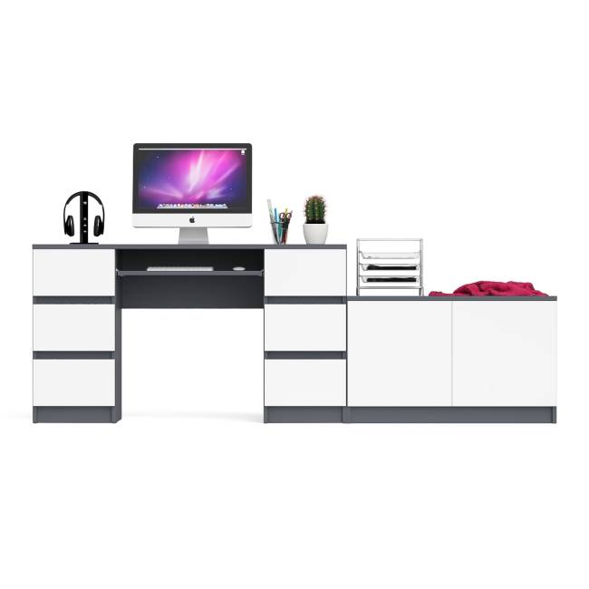 Двухтумбовый компьютерный стол Мори МС-2 с широкой тумбой на 900 цвет графит/белый