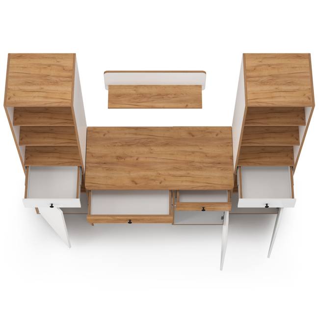 Стол компьютерный Вуди с навесной полкой и два пенала цвет белый премиум/дуб крафт золотой Стол компьютерный Вуди с навесной полкой и два пенала цвет белый премиум/дуб крафт золотой