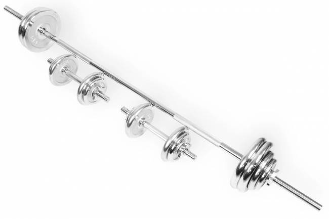 Набор гантелей и штанга хромированные "ATLAS SPORT", 48 кг