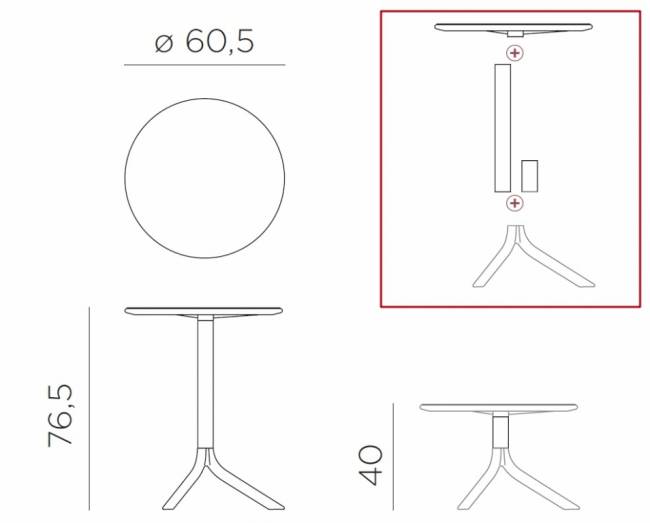 Стол пластиковый обеденный Spritz + Spritz Mini белый Ø605х400-765 мм