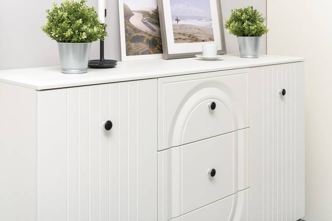 Комод с сервантом и навесной полкой Валенсия цвет белый шагрень