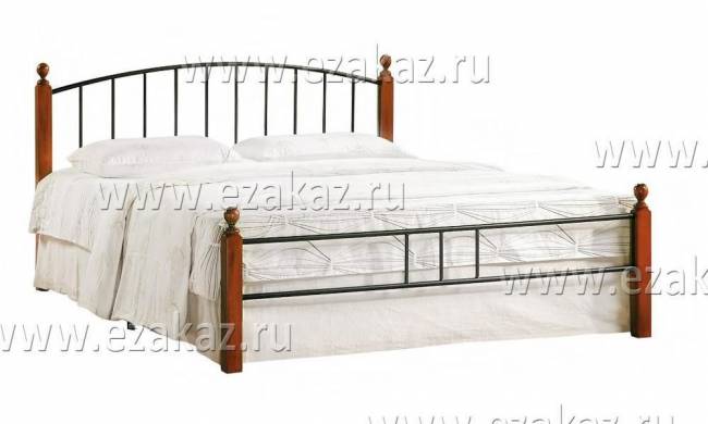 Кровать AT-915 дерево гевея/металл, 160*200 см (Queen bed), красный дуб/черный красный дуб/черный дерево гевея/металл