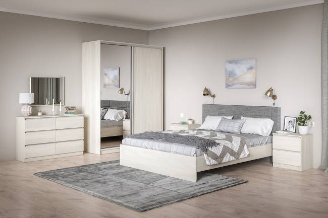 Кровать двуспальная с мягкой спинкой Ника 11.37 цвет ясень анкор светлый Кровать двуспальная с мягкой спинкой Ника 11.37 цвет ясень анкор светлый