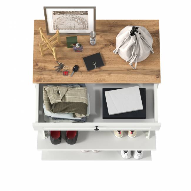 Тумба для обуви Остин 16.121 цвет белый шагрень/дуб крафт золотой Тумба для обуви Остин 16.121 цвет белый шагрень/дуб крафт золотой