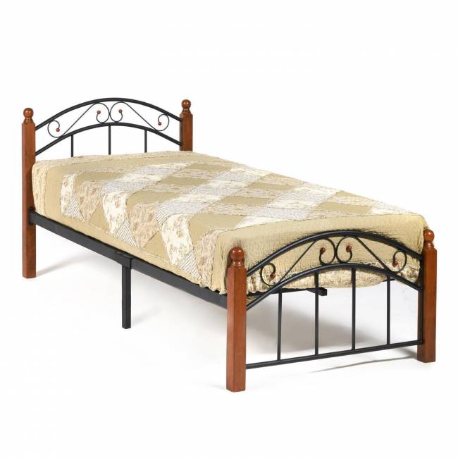 Кровать AT-8077 дерево гевея/металл, 90*200 см (Single bed), красный дуб/черный красный дуб/черный дерево гевея/металл