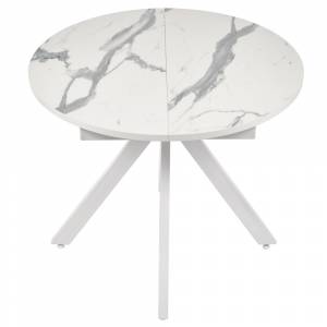 Стол Rudolf круглый раскладной 90-120x90x75см, белый мрамор, белый