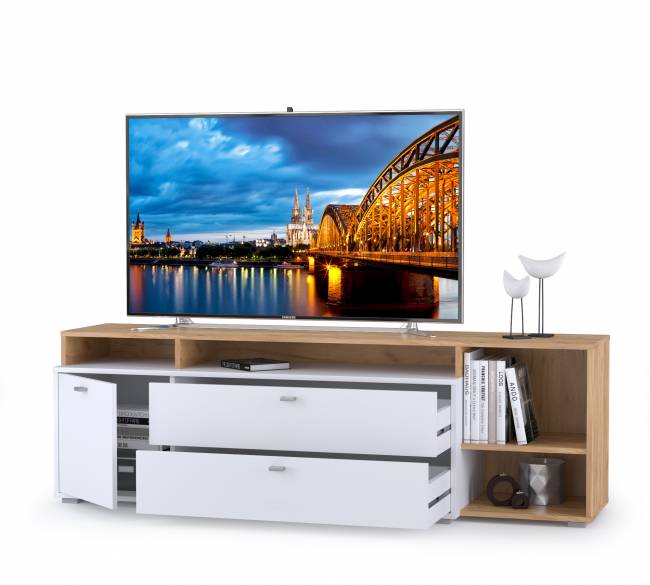 Тумба под ТВ Бэль цвет дуб крафт золотой/белый премиум