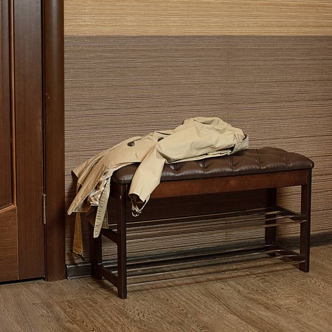 Банкетка Грейс орех, к/з Ева 1, каретная стяжка Л