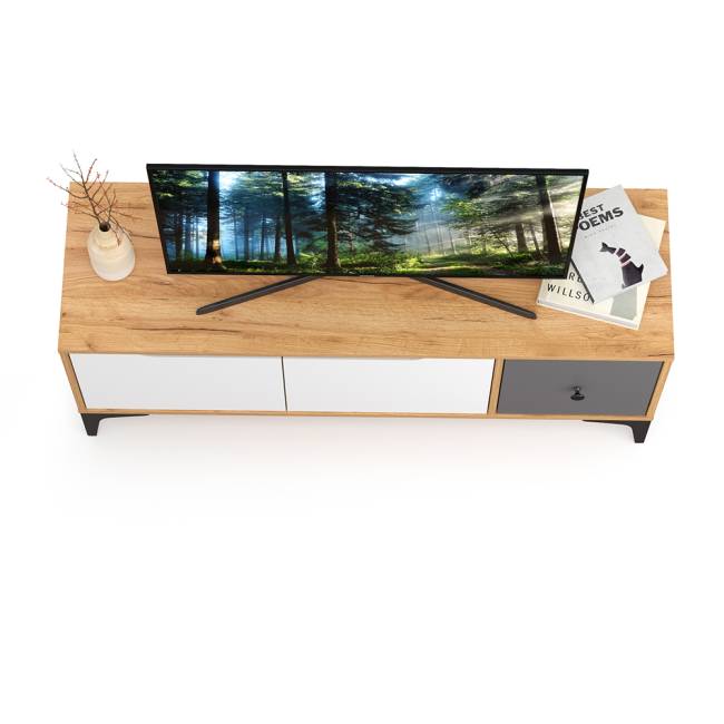 Тумба под ТВ Вайс 13.270.01 цвет дуб золотой/тёмно-серый/МДФ милк софт Тумба под ТВ Вайс 13.270.01 цвет дуб золотой/тёмно-серый/МДФ милк софт