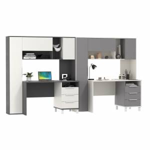 Столы рабочие с полками и пеналом Комфорт 12.95N цвет белый премиум/серый шифер/тёмно-серый/белый премиум