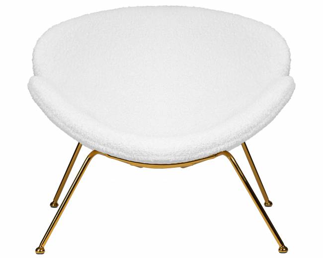 Кресло дизайнерское DOBRIN EMILY, белый (букле) ткань, золотое основание