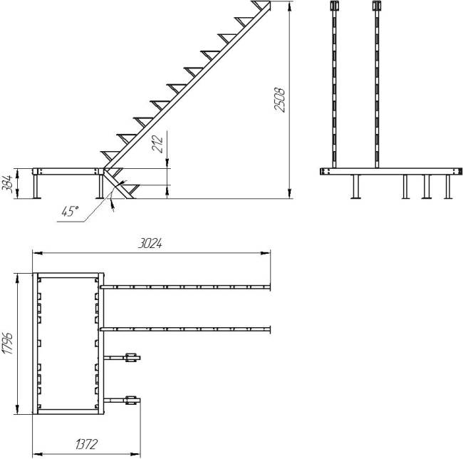 Каркас к лестнице ЛЕС-06 универсальной (поворот 180 градусов) 2548 проем 1800-3024, Белый