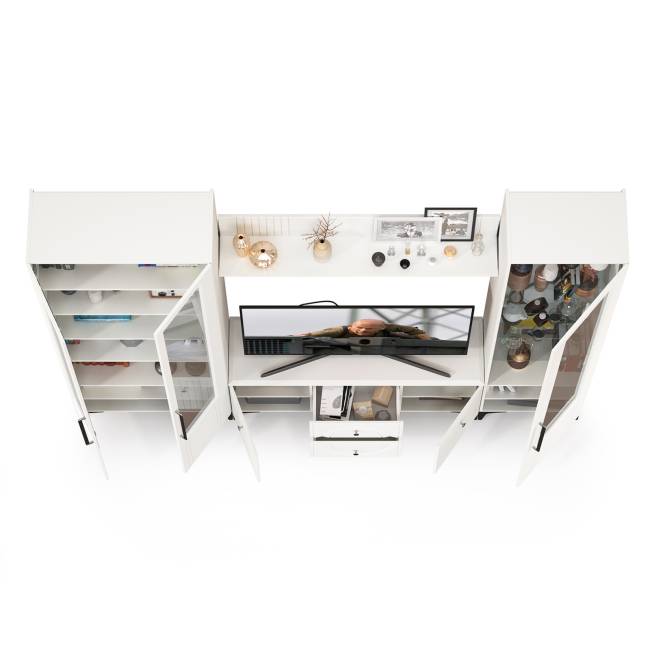 Стенка для гостиной с сервантом Валенсия № 60 цвет белый шагрень