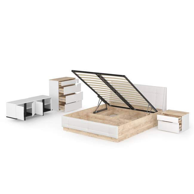 Набор мебели для спальни Муссон с кроватью 1600 цвет белый/чёрный/дуб эндгрейн элегантный/кожзам белый Набор мебели для спальни Муссон с кроватью 1600 цвет белый/чёрный/дуб эндгрейн элегантный/кожзам белый