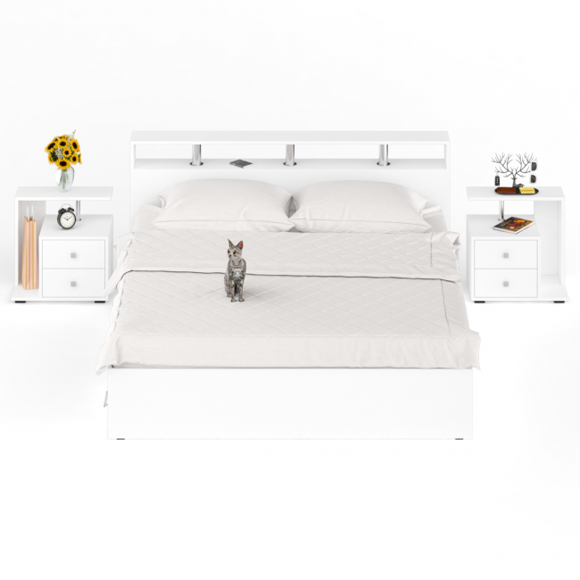 Кровать с ящиками 1800 Камелия + две тумбы цвет белый