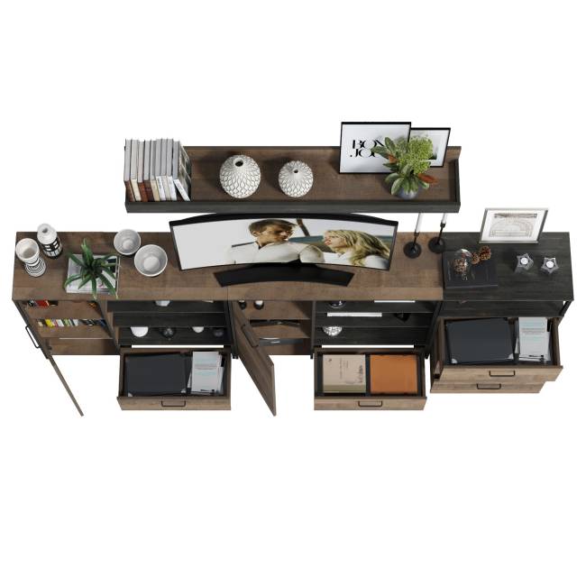 Два комода с дверкой и ящиком с навесной полкой и комодом с тремя ящиками Трувор цвет дуб гранж песочный/интра Два комода с дверкой и ящиком с навесной полкой и комодом с тремя ящиками Трувор цвет дуб гранж песочный/интра