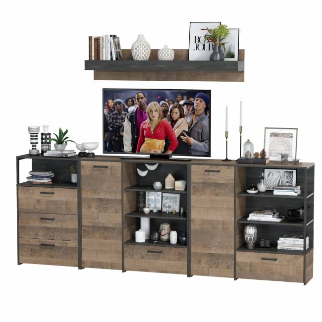 Два комода с дверкой и ящиком с навесной полкой и комодом с тремя ящиками Трувор цвет дуб гранж песочный/интра Два комода с дверкой и ящиком с навесной полкой и комодом с тремя ящиками Трувор цвет дуб гранж песочный/интра