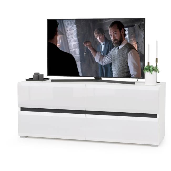 ТВ тумба Сидней с полкой цвет белый/чёрный/фасады МДФ белый глянец