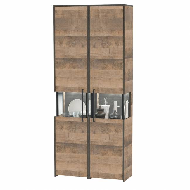 Два шкафа-пенала с витриной с подсветкой Трувор цвет дуб гранж песочный/интра Два шкафа-пенала с витриной с подсветкой Трувор цвет дуб гранж песочный/интра